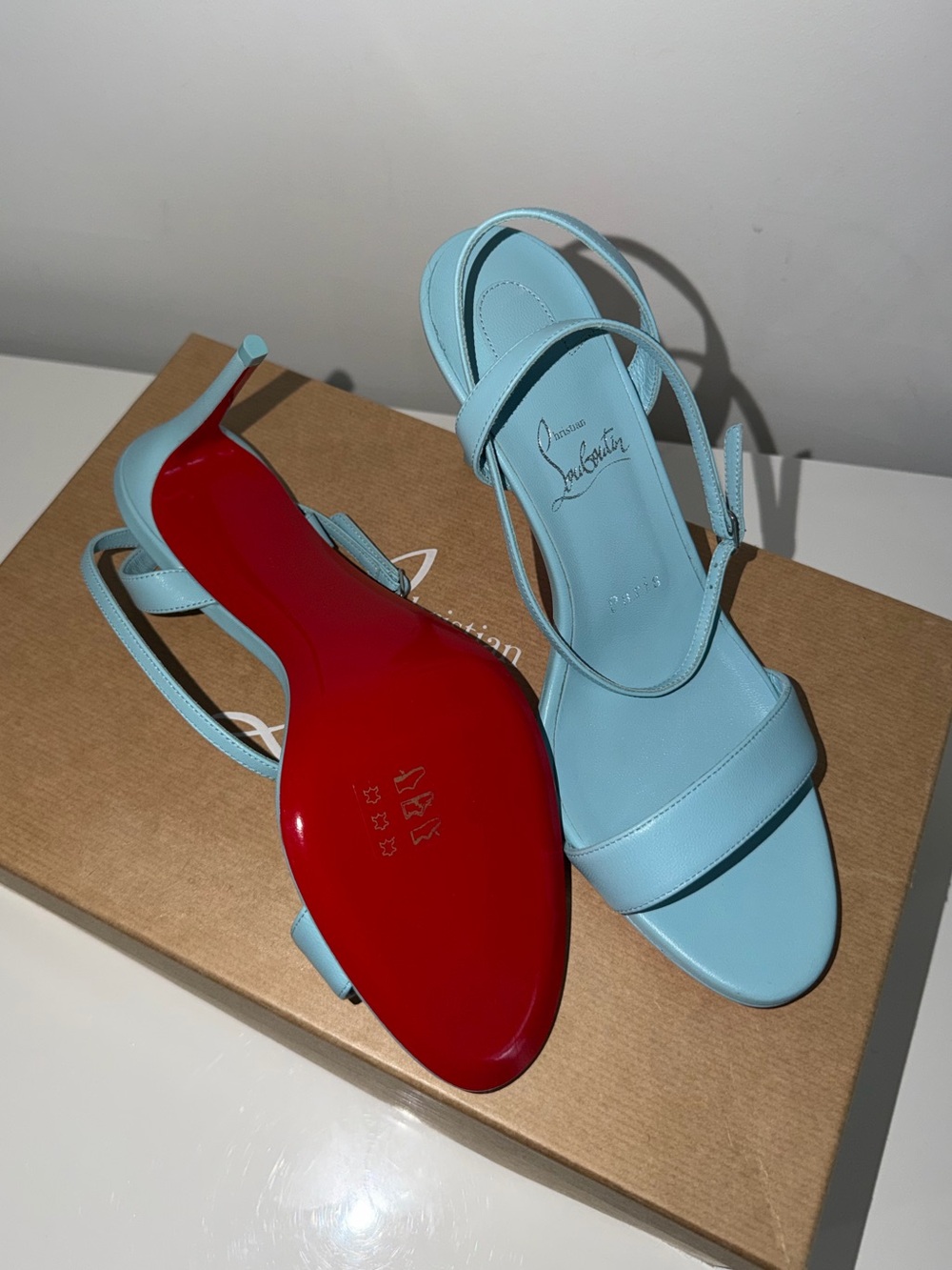 Brand New Christian Louboutin Light Blue Leather Strappy Heels - Picture 2 of 3